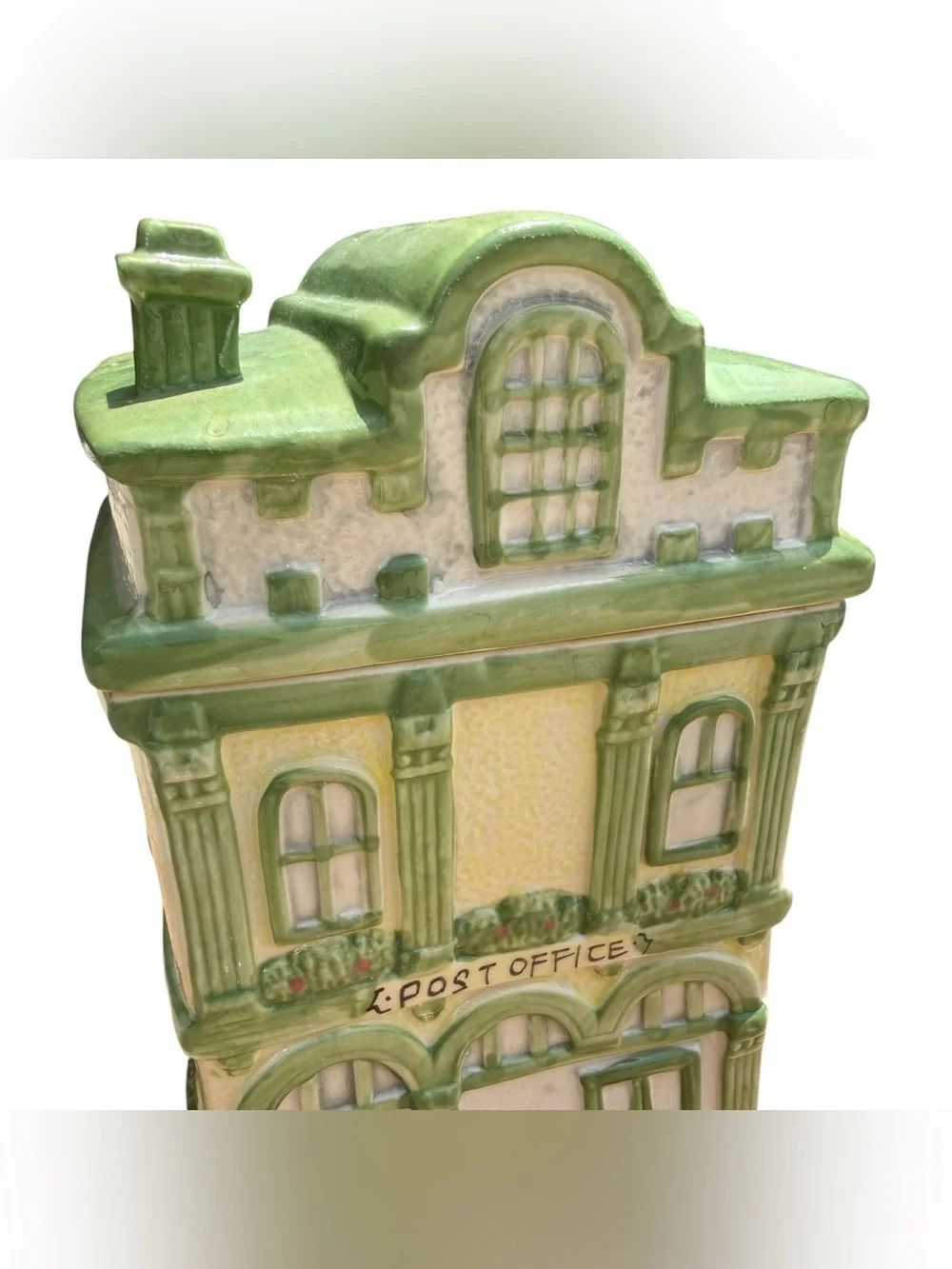 Vintage Ceramic Post Office Cookie Jar Village House Canister Cottagecore Decor